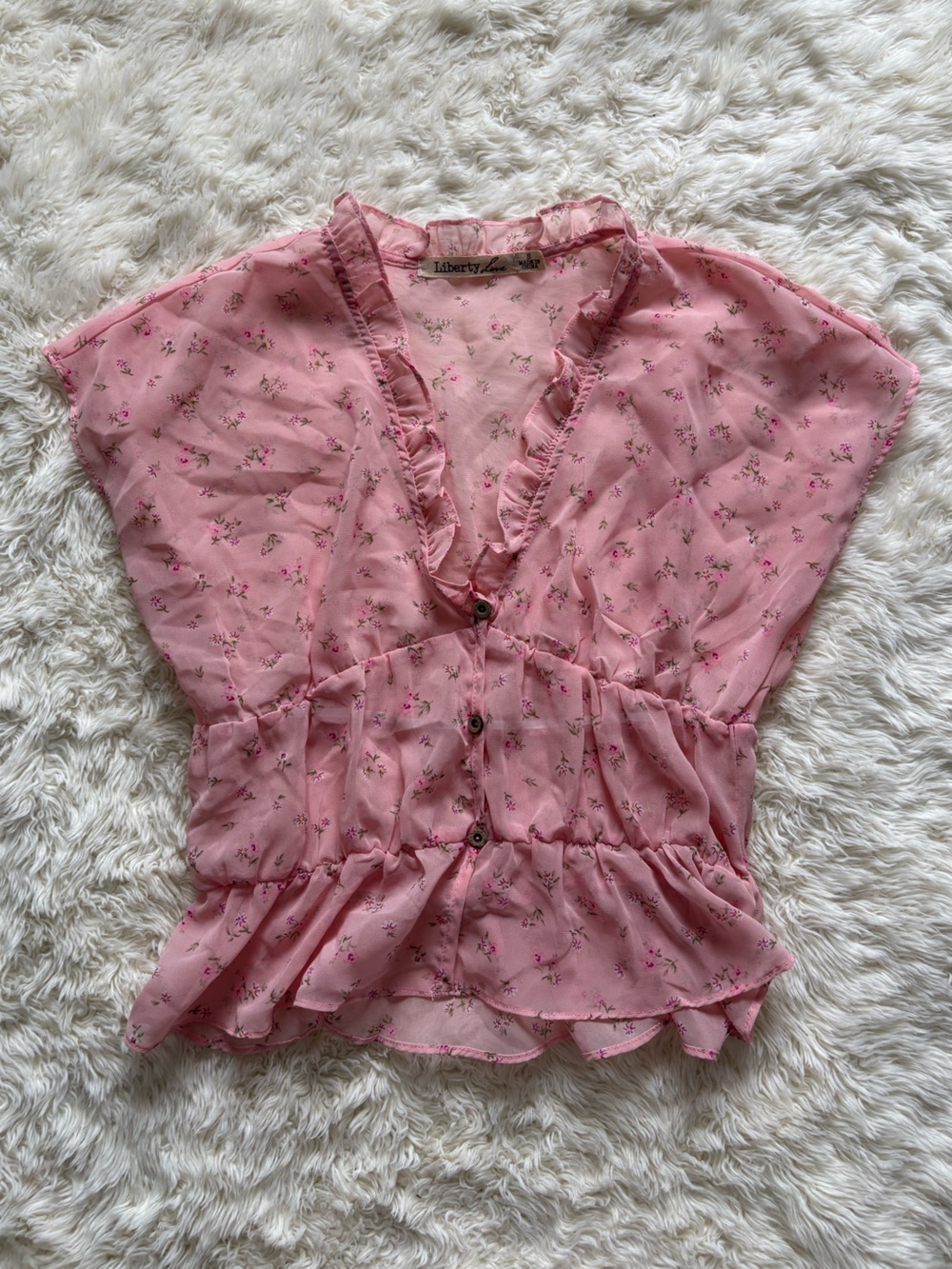 Liberty Love Pink Floral Ruffle Strapless Romper